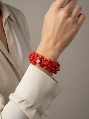Bold Red Cluster Bead Bracelet for Women